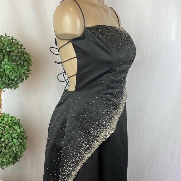 Cache Black & Sliver Maxi Formal Spaghetti Strap Rhinestone Embellished Dress 4 - Picture 4 of 10